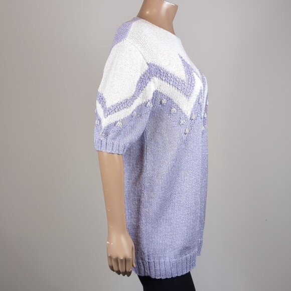 Vintage 90s Magnolia Sweater Pearl Beaded Chevron Tunic Knit Pullover Keyhole - Picture 10 of 14